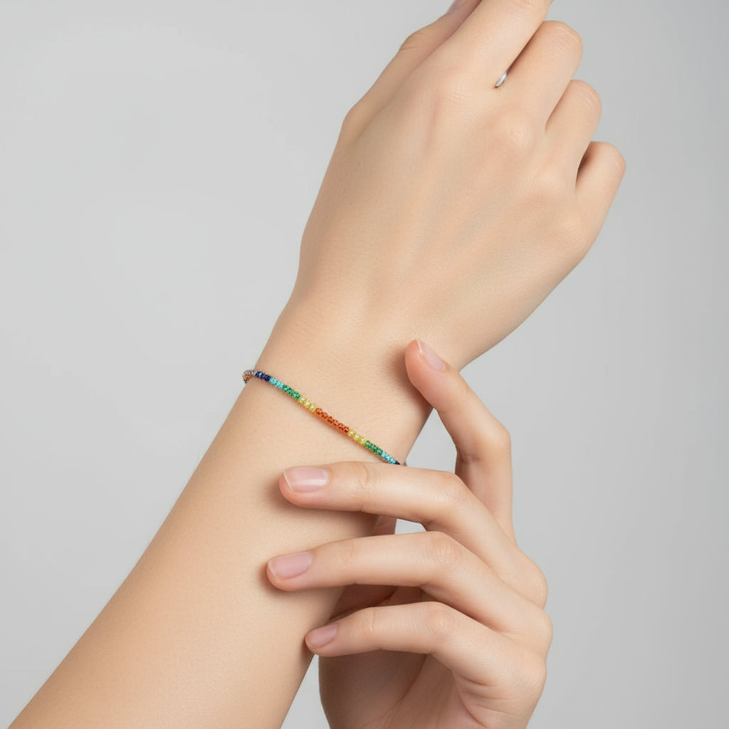 Pulsera Rainbow fina con circos de colores.