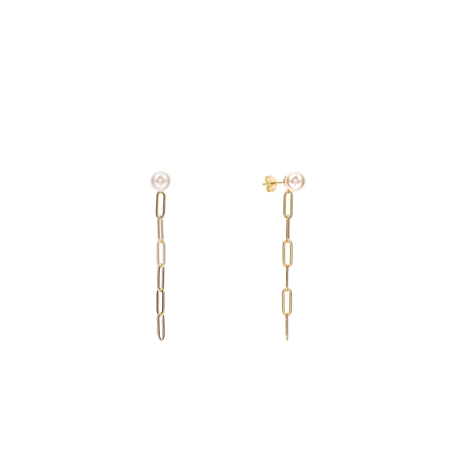 Pendientes largos con perlas y eslabones