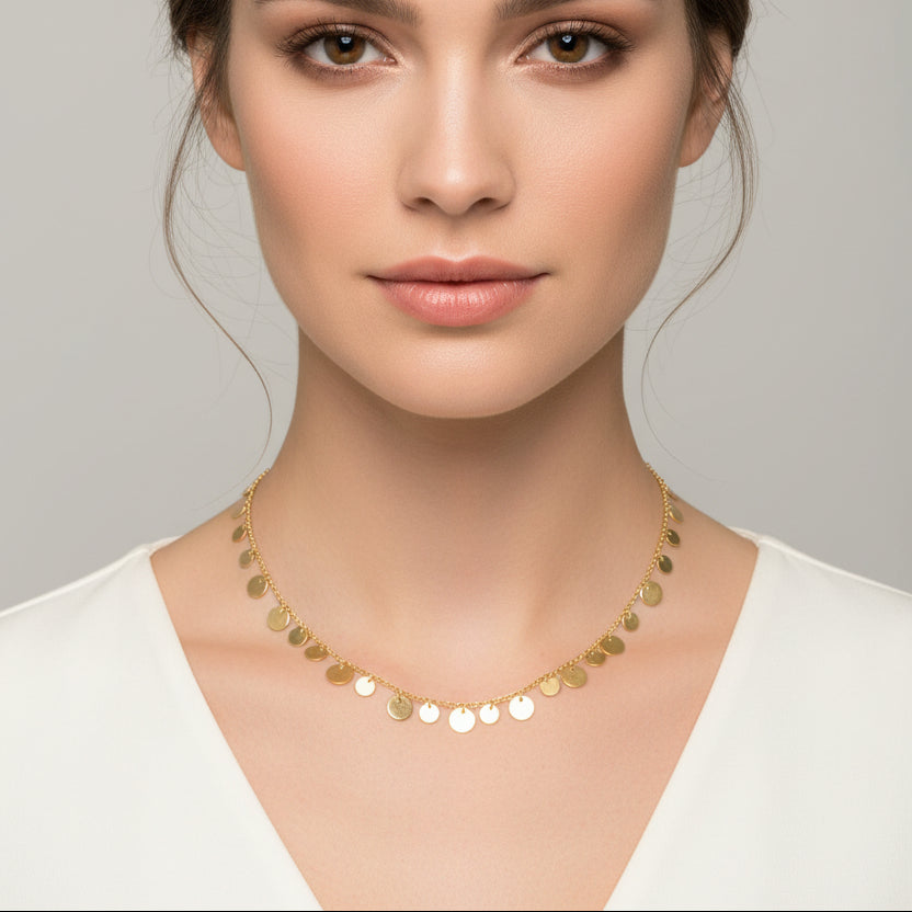 Collar chapitas redondas mate - collar en latón con baño de oro de Amazing Joyas