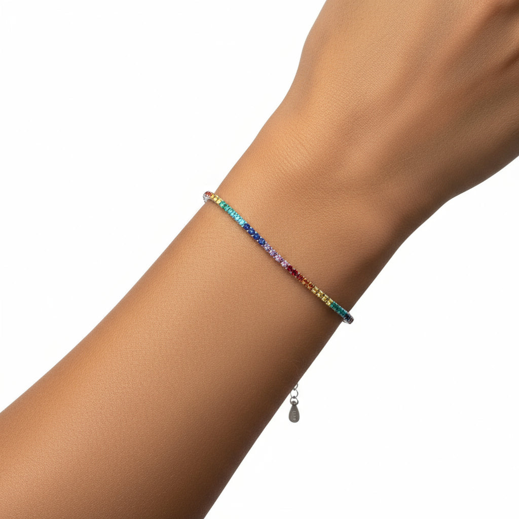 Pulsera Rainbow fina con circos de colores.