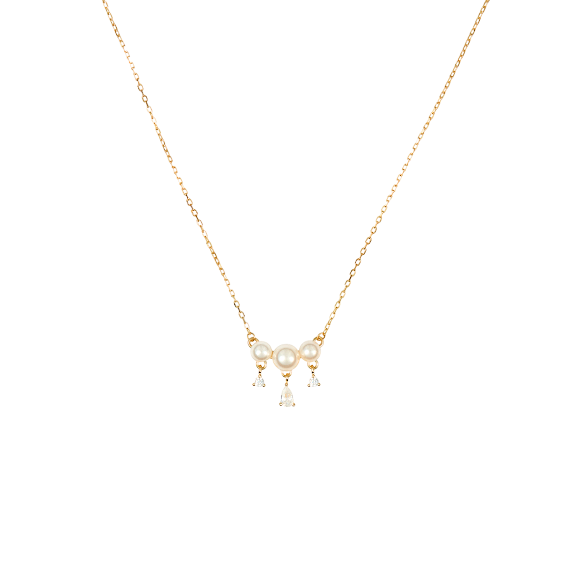 Whity Goldie necklace with 3 pearls and pear-shaped crystals
