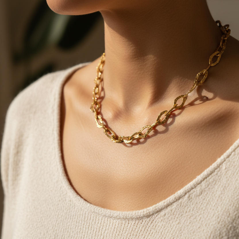 Collar shine eslabones alargados acero - collar en acero con baño de oro de Amazing Joyas