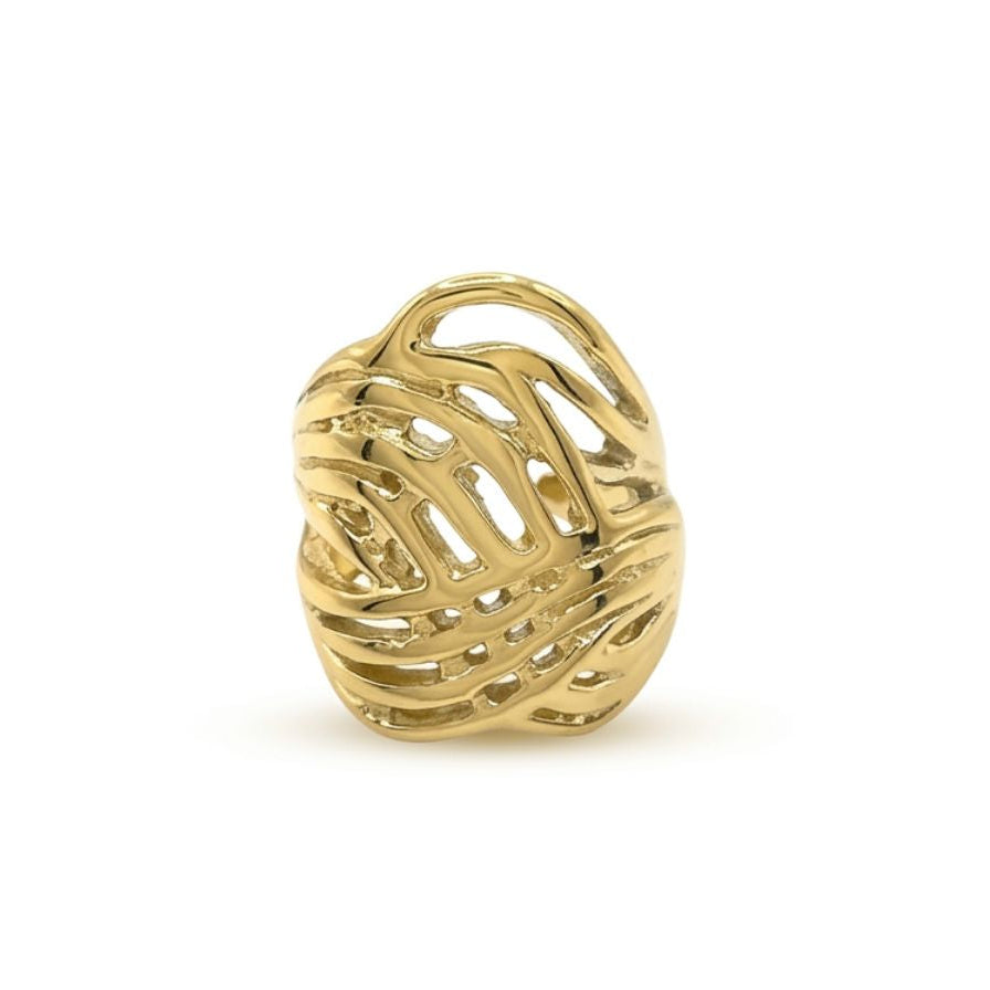 Anillo ancho entrelazado - anillo en acero con baño de oro de Amazing Joyas