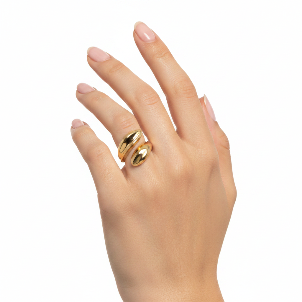 Anillo doble abierto - anillo en acero con baño de oro de Amazing Joyas