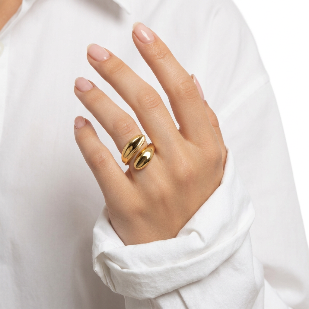 Anillo doble abierto - anillo en acero con baño de oro de Amazing Joyas