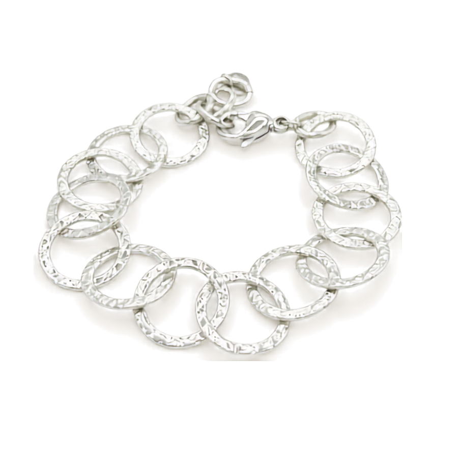 Rainbow silver bracelet with circus motifs.