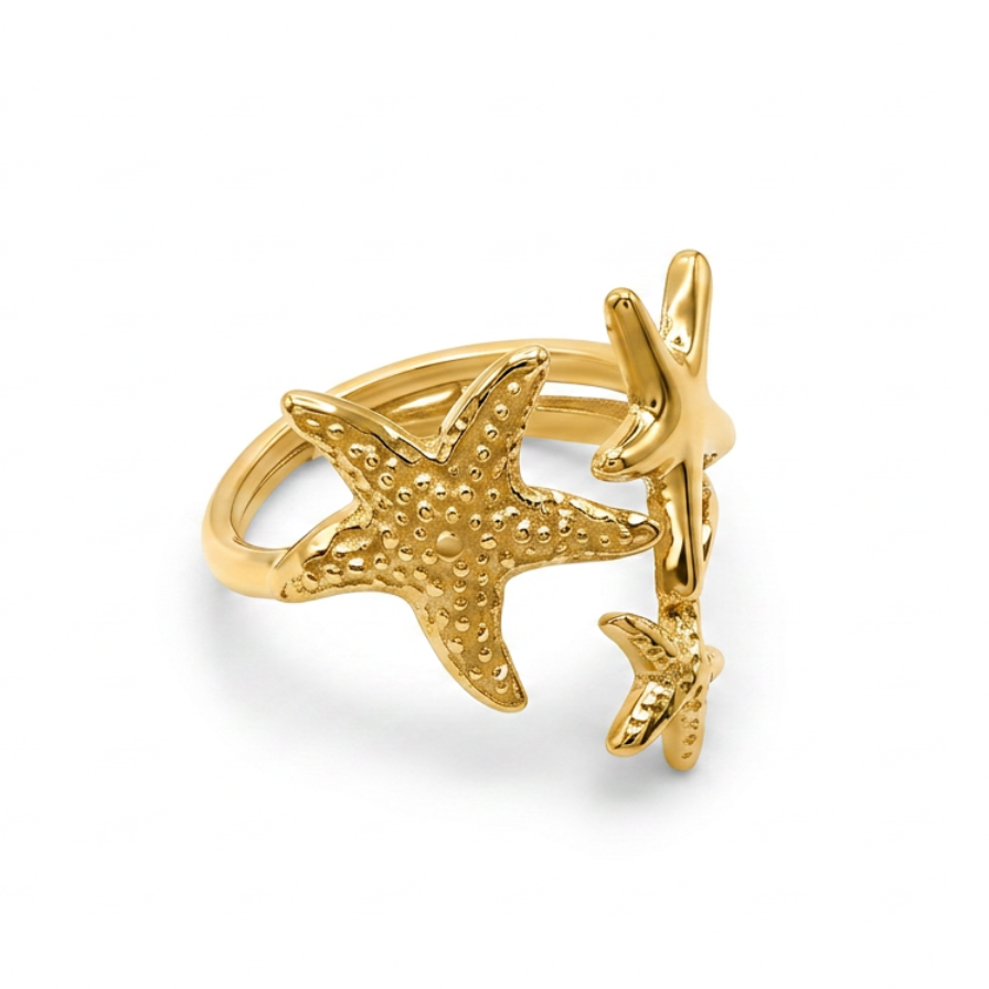 Anillo marino estrella - anillo en acero con baño de oro de Amazing Joyas