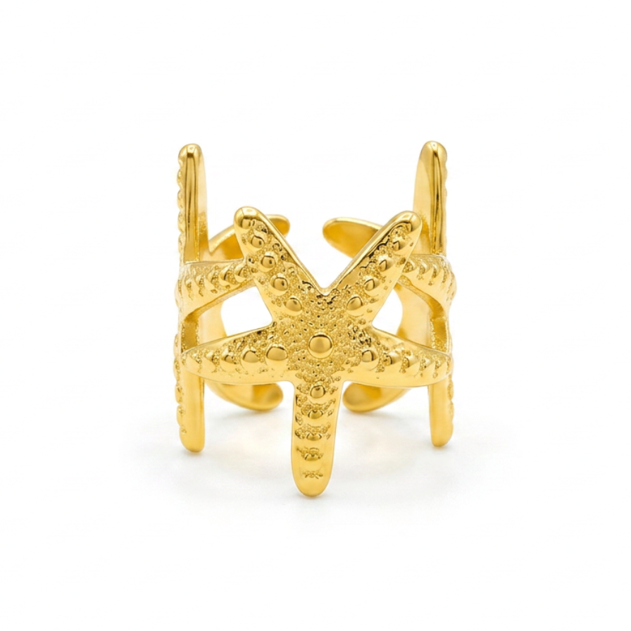 Anillo estrellas mar - anillo en acero con baño de oro de Amazing Joyas