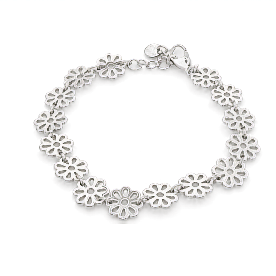 Rainbow silver bracelet with circus motifs.