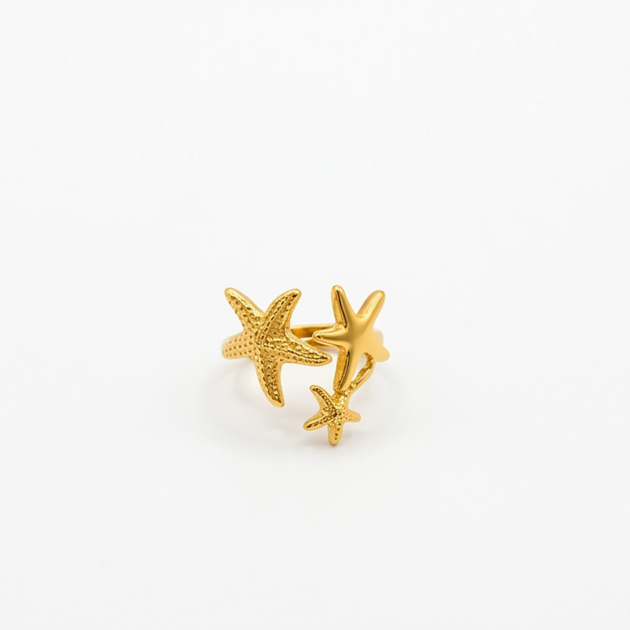 Anillo marino estrella - anillo en acero con baño de oro de Amazing Joyas