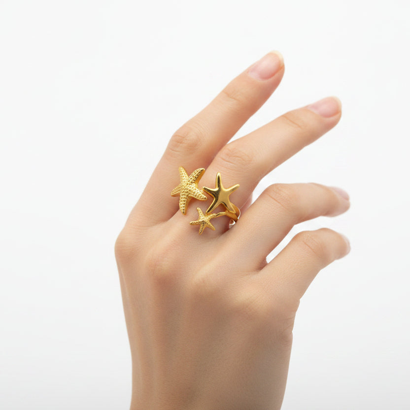Anillo marino estrella - anillo en acero con baño de oro de Amazing Joyas
