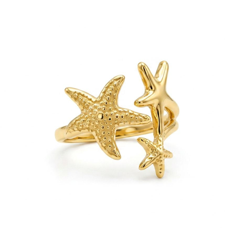 Anillo marino estrella - anillo en acero con baño de oro de Amazing Joyas