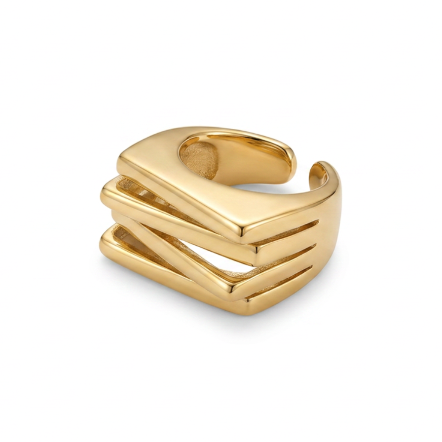 Anillo acero XL - anillo en acero con baño de oro de Amazing Joyas