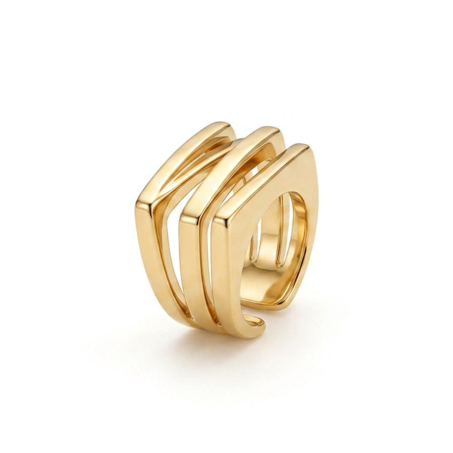 Anillo acero XL - anillo en acero con baño de oro de Amazing Joyas