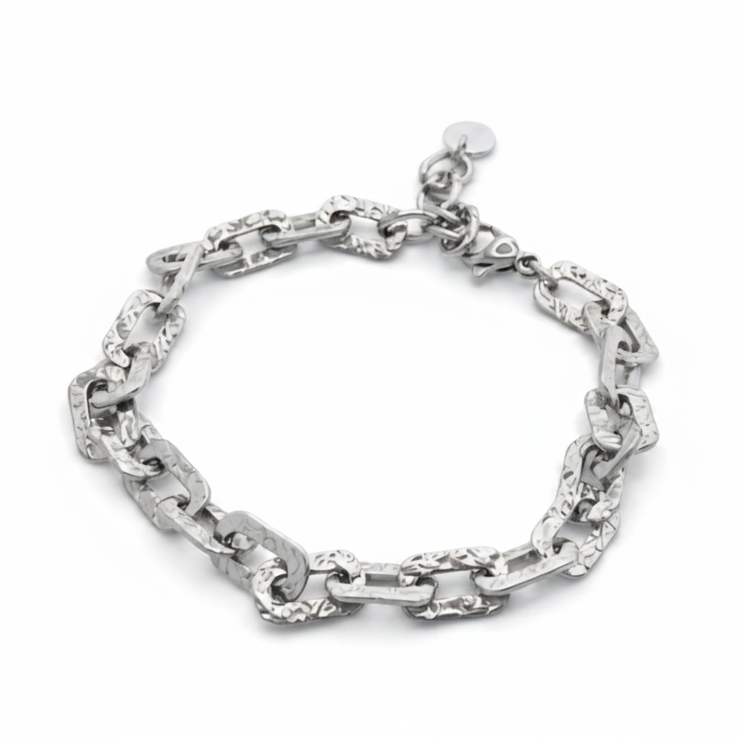 Rainbow silver bracelet with circus motifs.