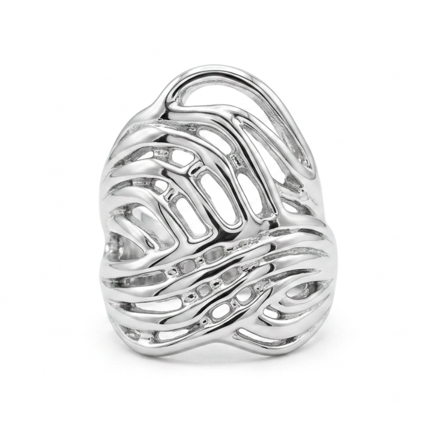 Anillo ancho entrelazado - anillo en acero con baño de oro de Amazing Joyas