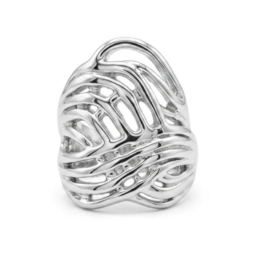 Anillo ancho entrelazado - anillo en acero con baño de oro de Amazing Joyas