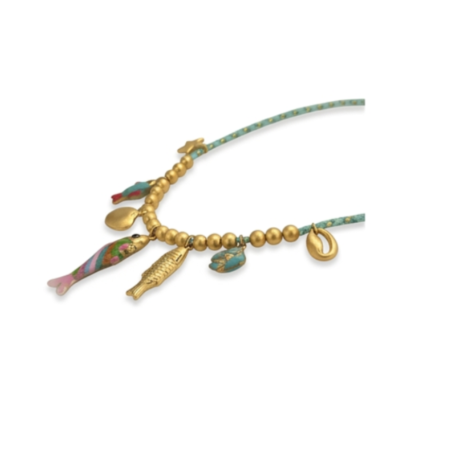 Collar marina peces color - collar en acero con baño de oro y esmalte de Amazing Joyas