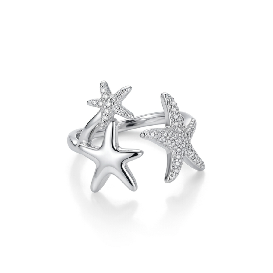 Anillo marino estrella - anillo en acero con baño de oro de Amazing Joyas