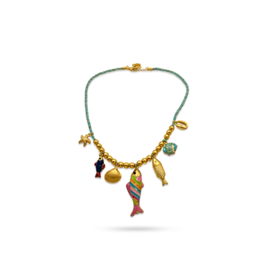 Collar marina peces color - collar en acero con baño de oro y esmalte de Amazing Joyas