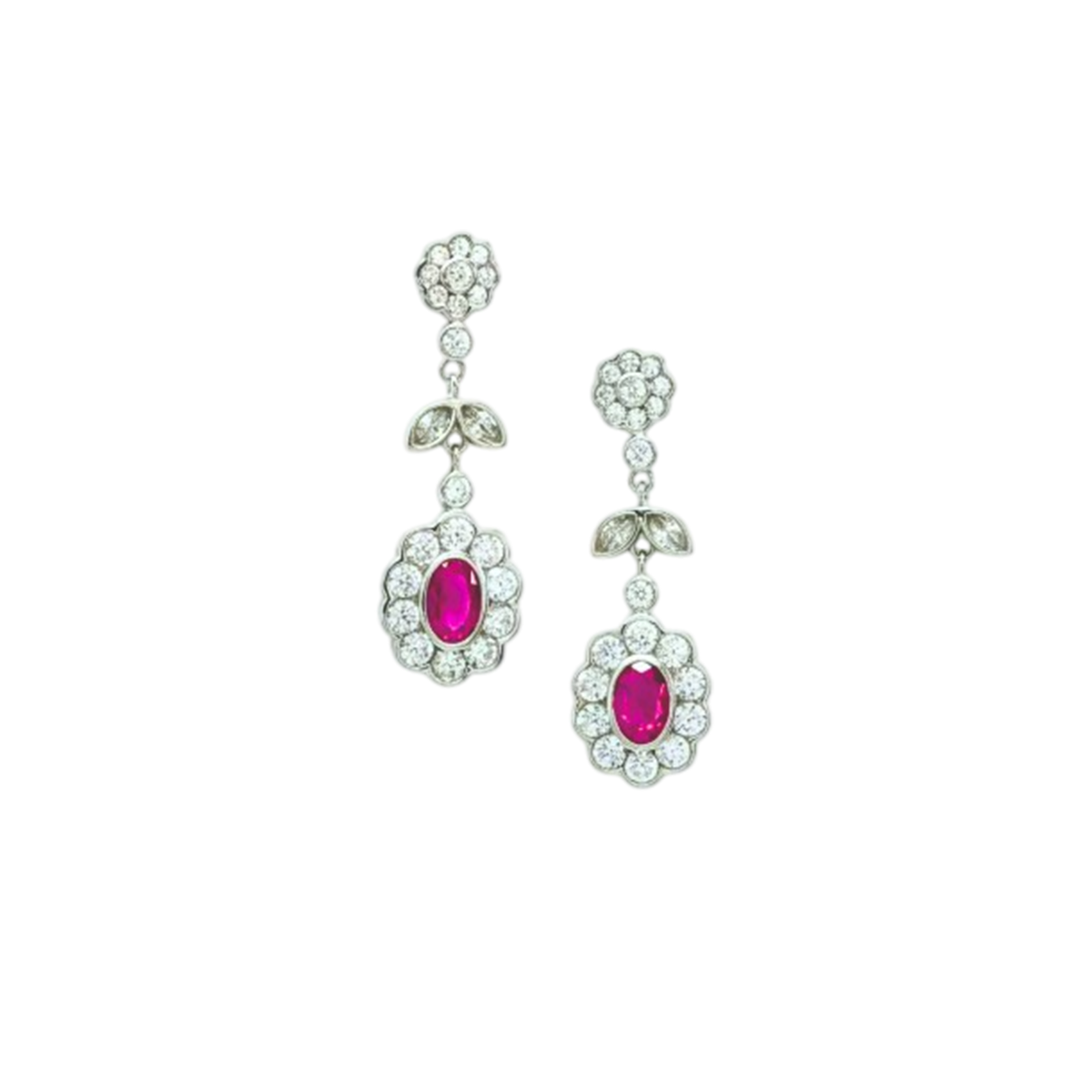 Silver earrings with red circuses.