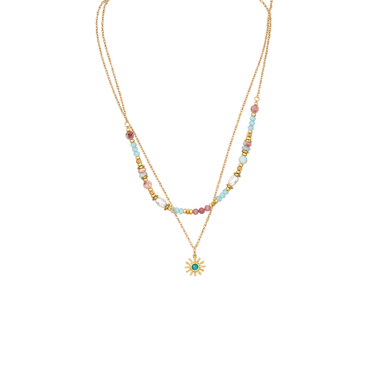Collar sol acero doble cadena multicolor