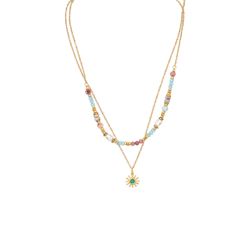 Collar sol acero doble cadena multicolor