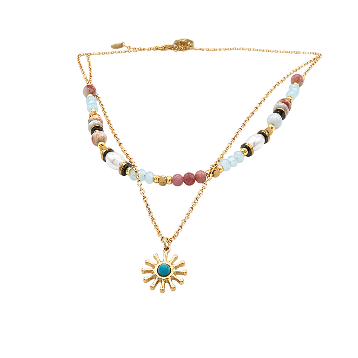 Collar sol acero doble cadena multicolor