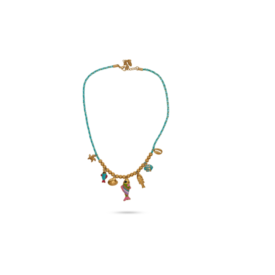 Collar marina peces color - collar en acero con baño de oro y esmalte de Amazing Joyas