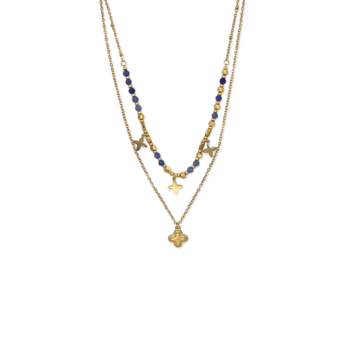 Collar cruz acero doble cadena multicolor
