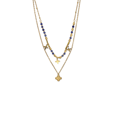 Collar cruz acero doble cadena multicolor