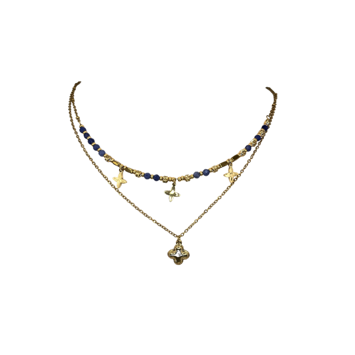 Collar cruz acero doble cadena multicolor