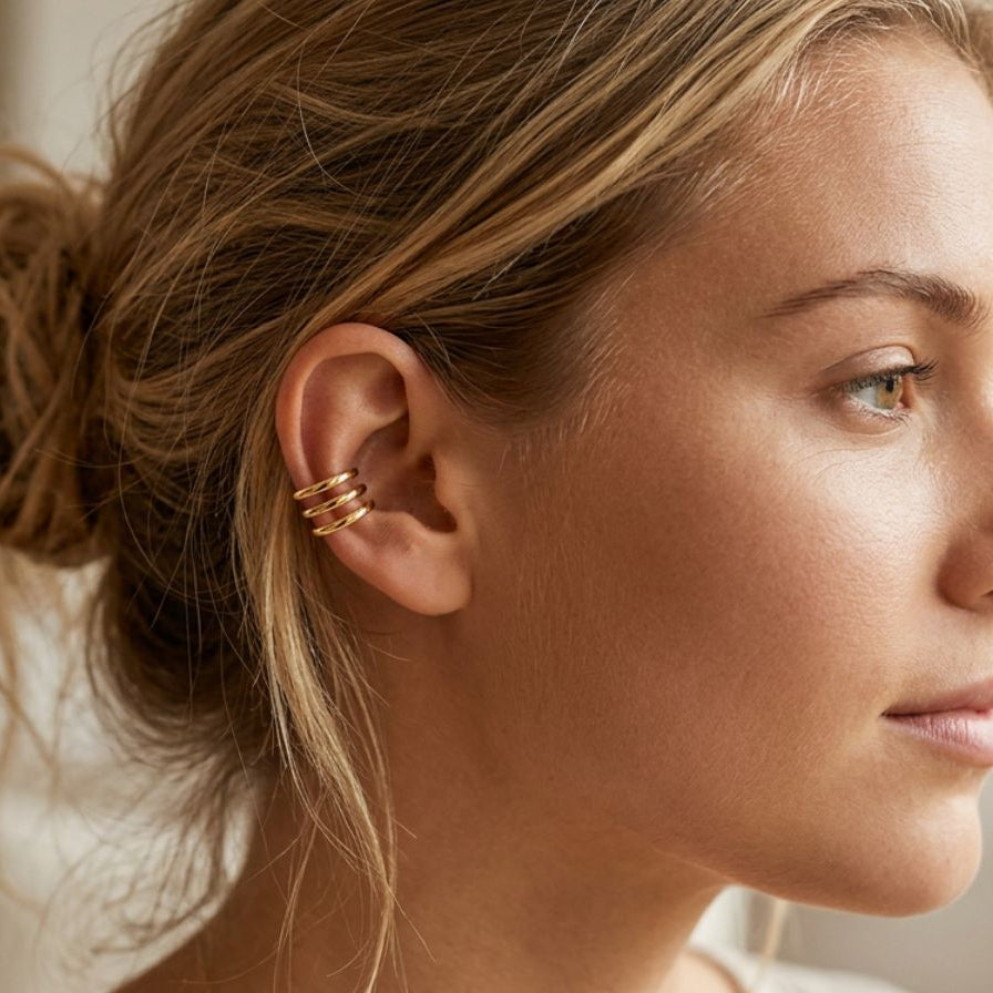 Earcuff acero triple liso / circos con circos - earcuff en acero con baño de oro de Amazing Joyas