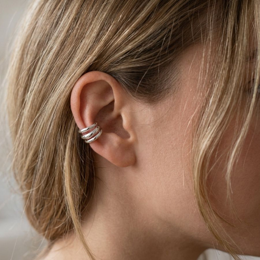 Earcuff acero triple liso / circos con circos - earcuff en acero con baño de oro de Amazing Joyas