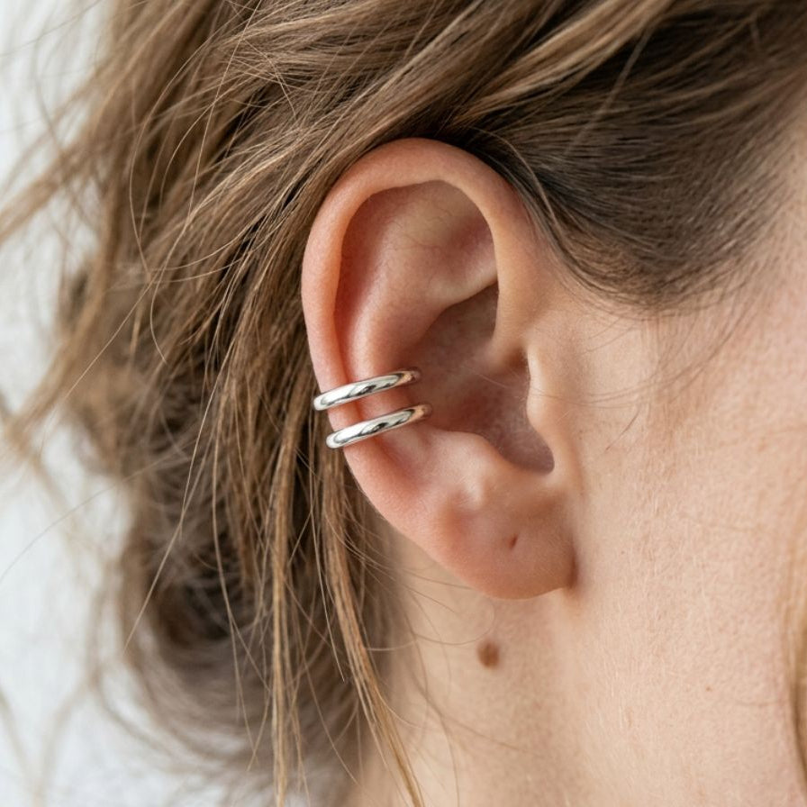 Earcuff acero doble ancho - earcuff en acero con baño de oro de Amazing Joyas