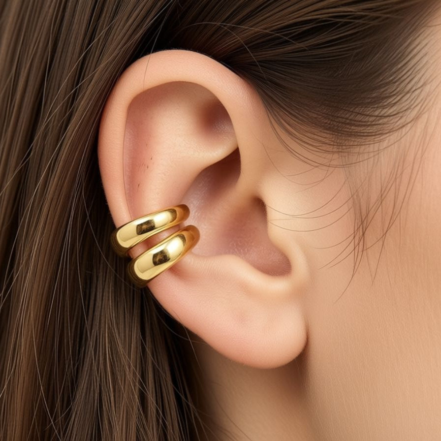 Earcuff acero doble ancho - earcuff en acero con baño de oro de Amazing Joyas