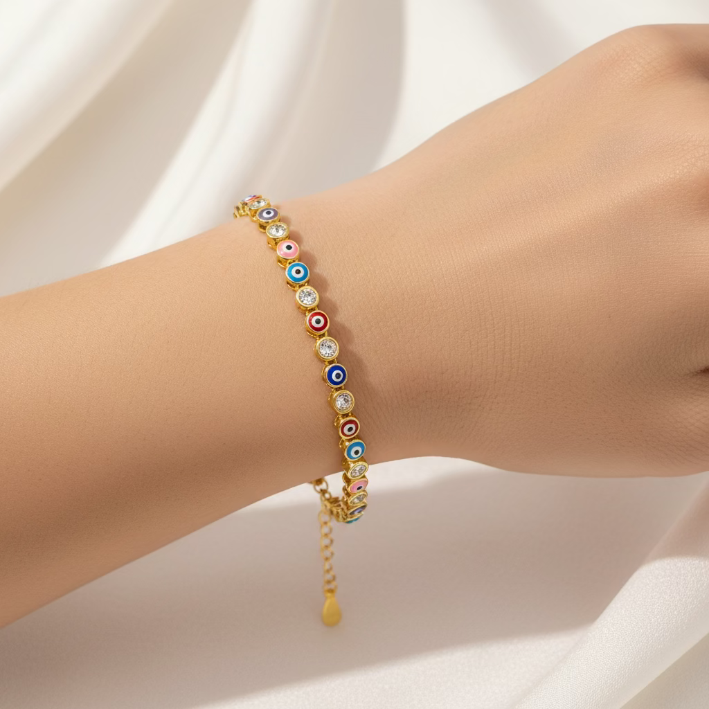 Pulsera ojitos de color - pulsera en plata de ley 925, circonitas y esmalte de Amazing Joyas