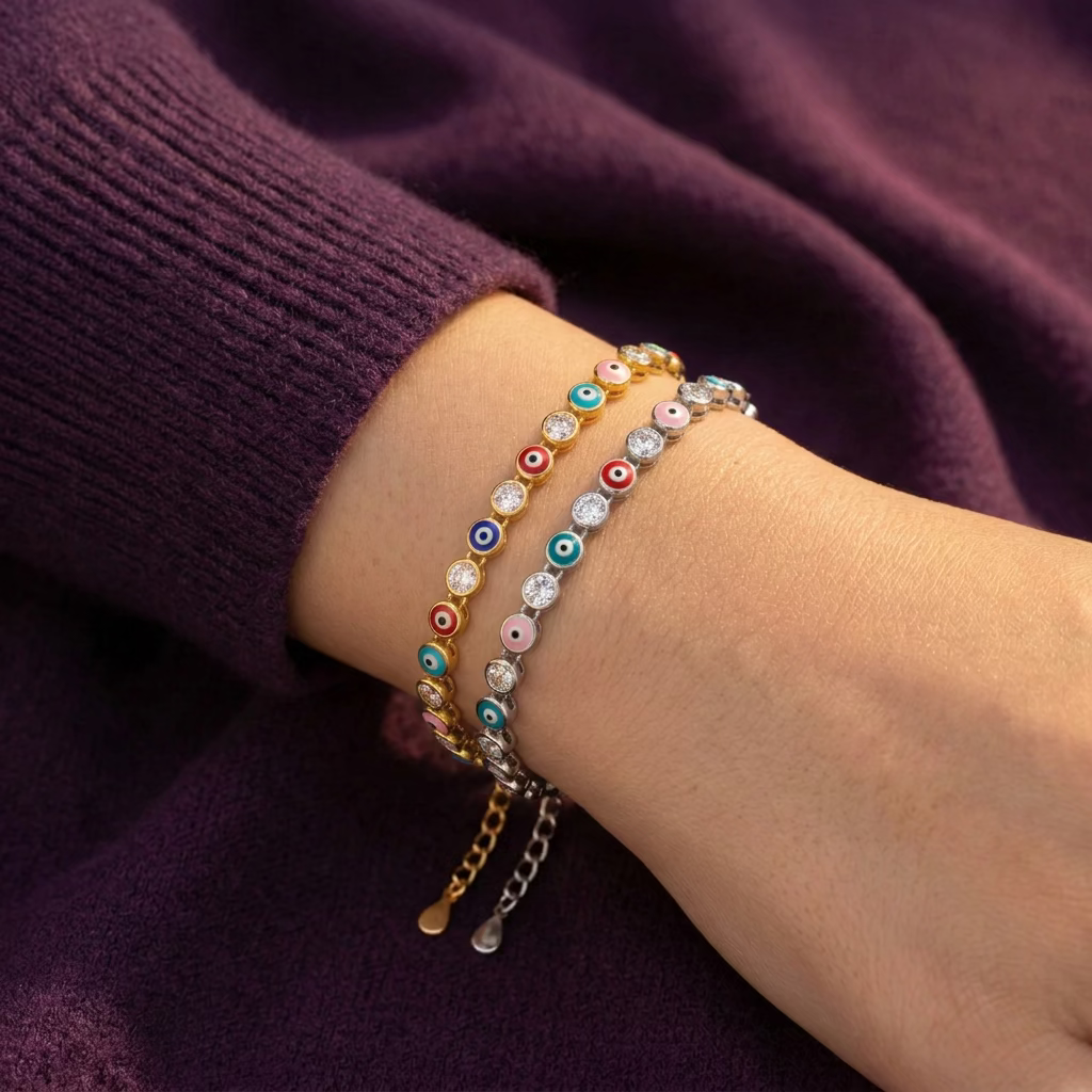 Pulsera ojitos de color - pulsera en plata de ley 925, circonitas y esmalte de Amazing Joyas