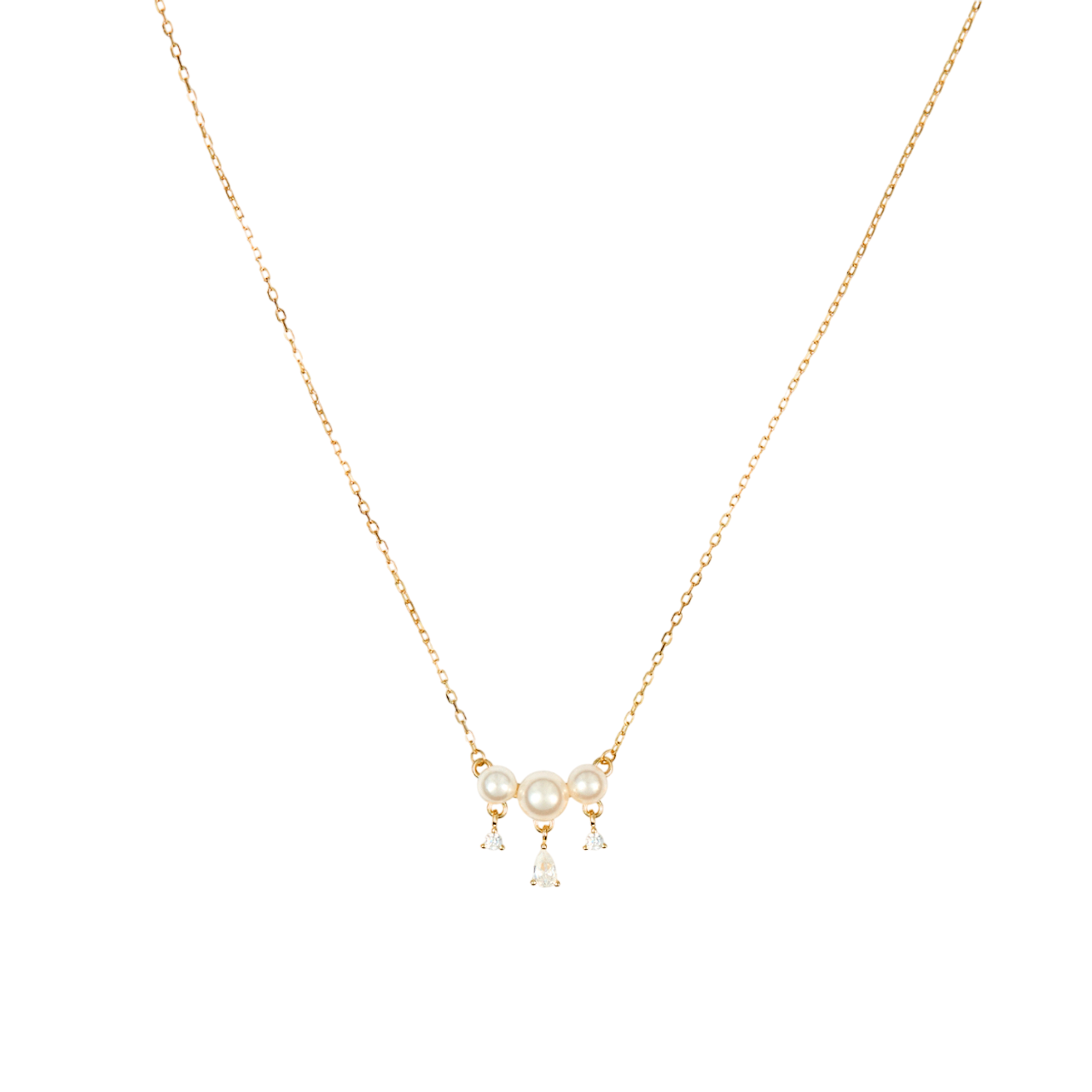Whity Goldie necklace with 3 pearls and pear-shaped crystals