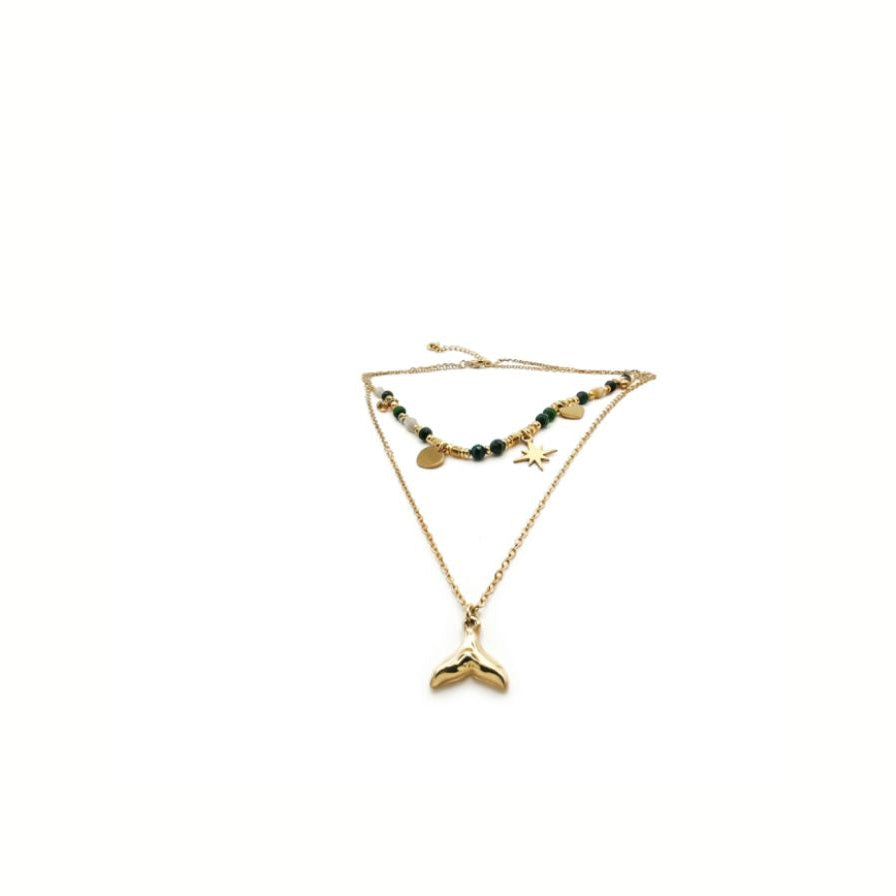 Collar cola acero doble cadena multicolor - collar en acero con baño de oro de Amazing Joyas
