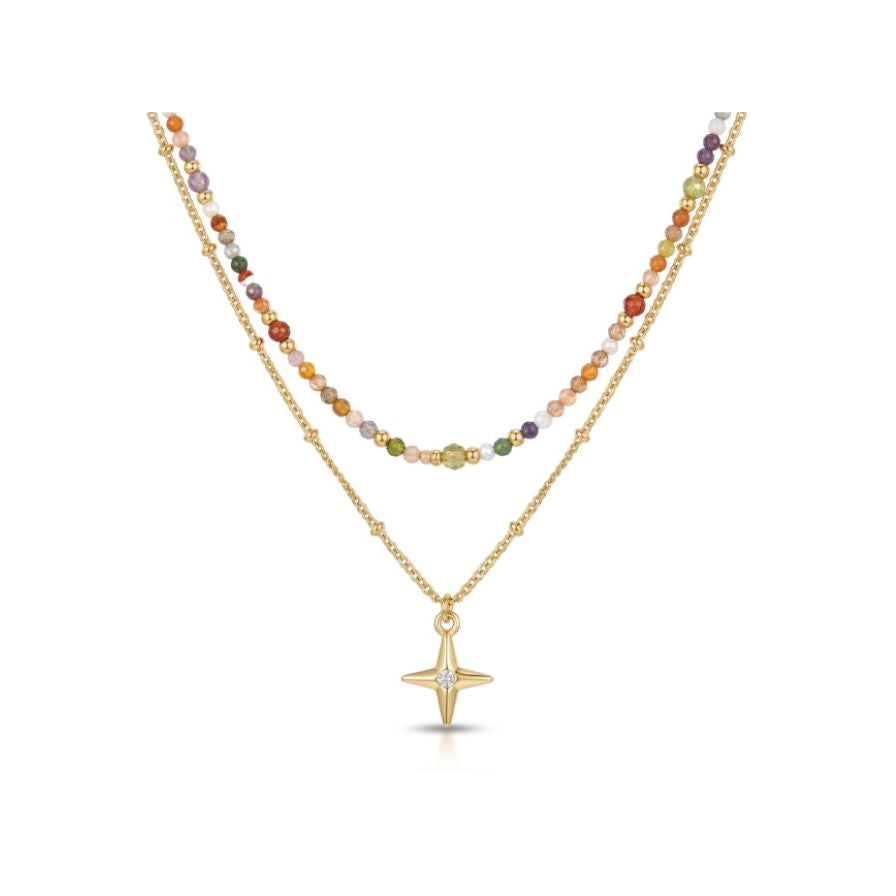 Collar cruz circo doble cadena multicolor - collar en acero con baño de oro y circonitas de Amazing Joyas