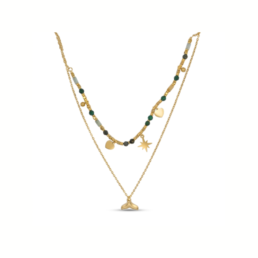 Collar cola acero doble cadena multicolor - collar en acero con baño de oro de Amazing Joyas