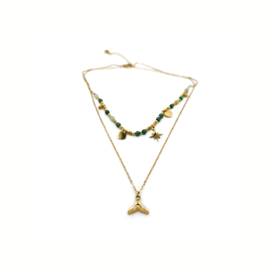Collar cola acero doble cadena multicolor - collar en acero con baño de oro de Amazing Joyas