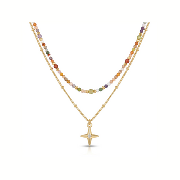 Collar cruz circo doble cadena multicolor - collar en acero con baño de oro y circonitas de Amazing Joyas