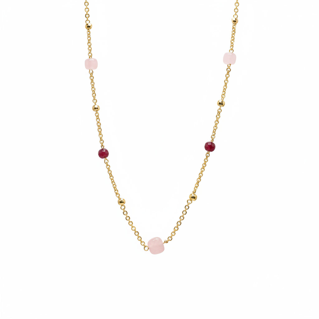 Collar largo bolas rosas
