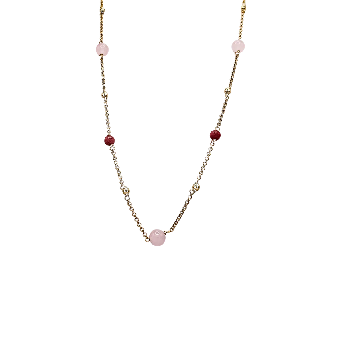 Collar largo bolas rosas