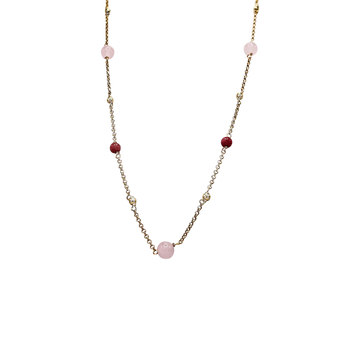 Collar largo bolas rosas