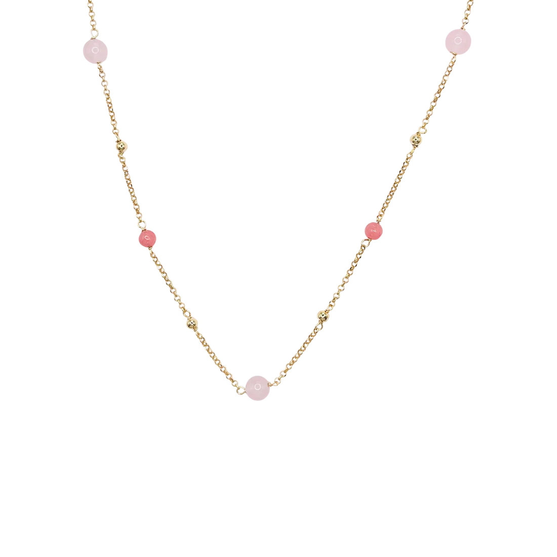 Collar largo bolas rosas
