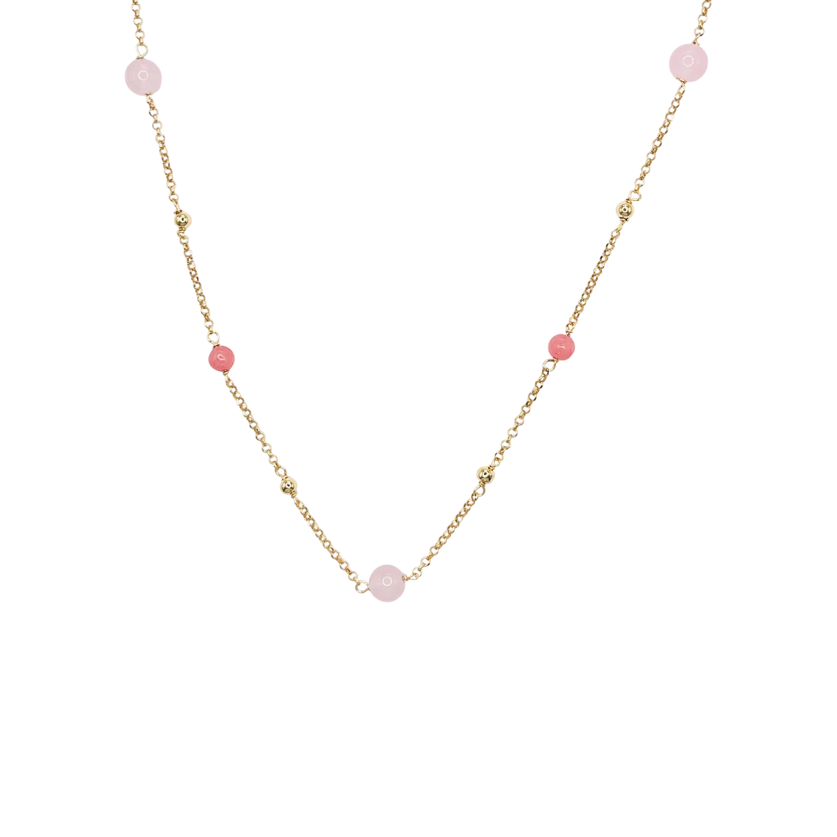 Collar largo bolas rosas