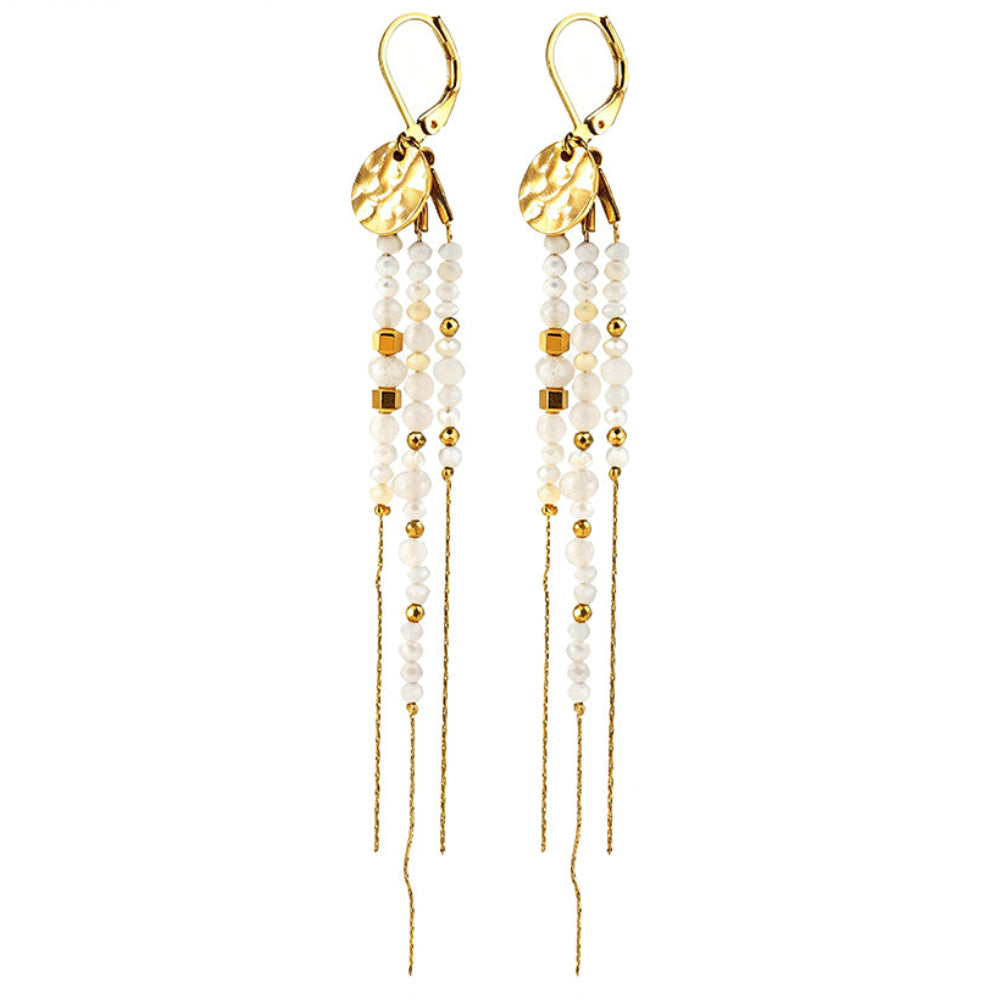 Pendientes largos acero piedras